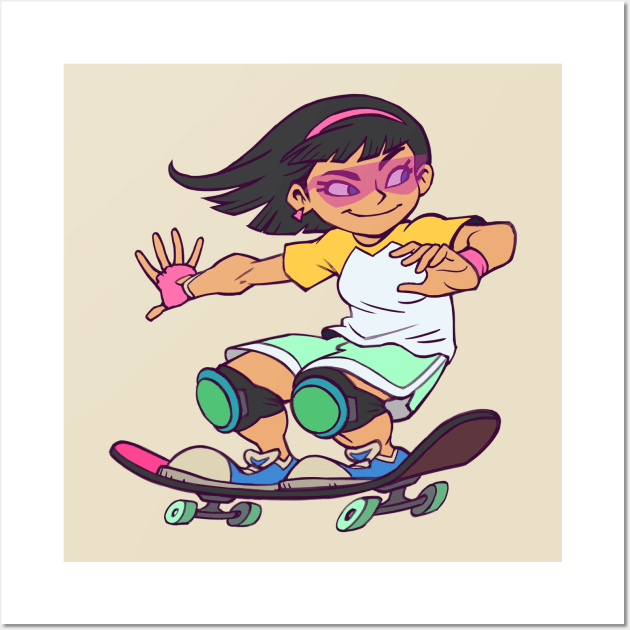 Skater Girl 80s Wall Art by  KendallHaleArt